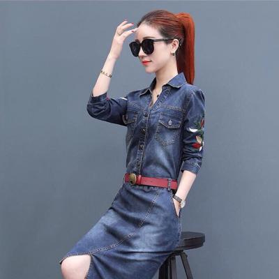 ĐẦM JEAN CỔ SƠ MI TAY DÀI THÊU HOA - NJ969